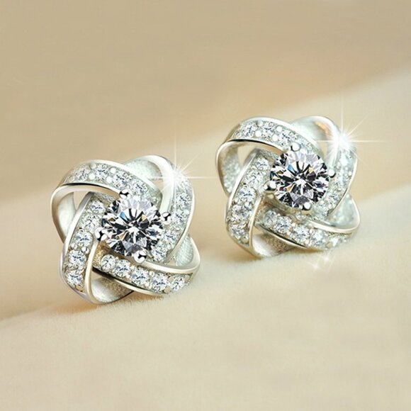 Sterling Silver Diamond Stud Earrings - Picture 2 of 6